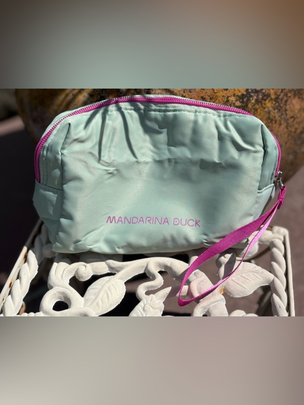 Mint Green Cosmetic Pouch with Pink Trim